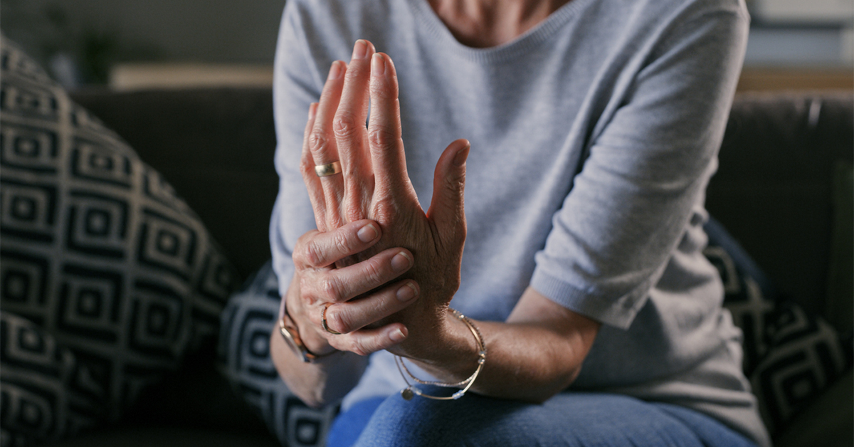 Close-up of a women's arthritic hands