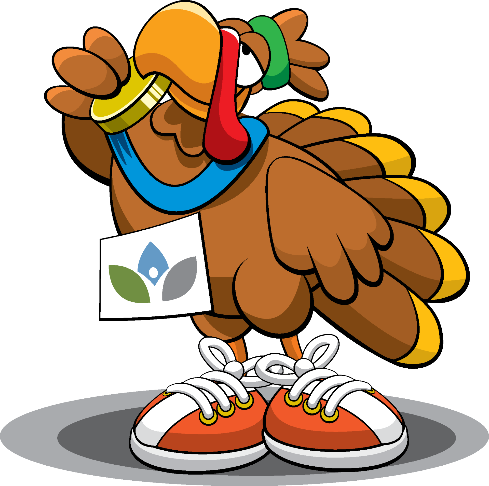 Cartoon turkey with running shoes