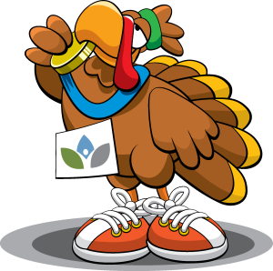 Cartoon turkey with running shoes