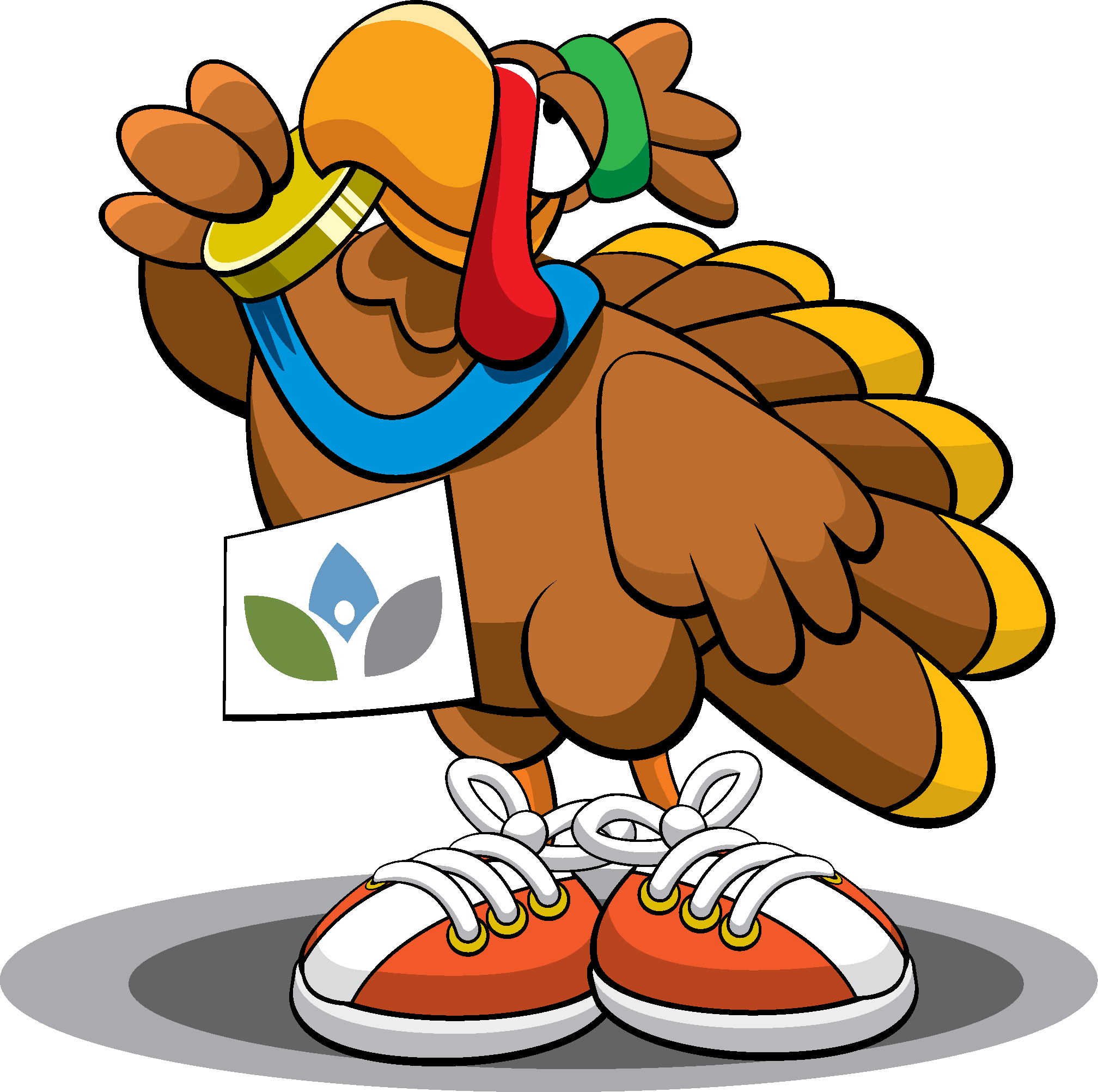 Cartoon turkey with running shoes